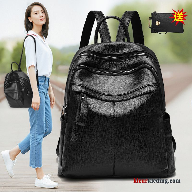 2018 Casual Schooltas Dames Rugzak Mode Pu-leer Trend Zwart