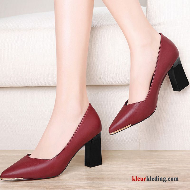 2018 Vrouwen Hoge Hakken Schoenen Dikke Zool Herfst Licht Pumps Dames Rood