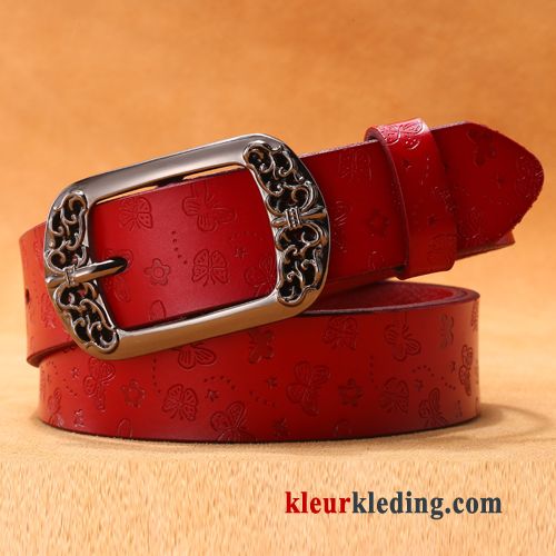 Alle Wedstrijden Spijkerbroek Dames Zuiver Riem Decoratie Leer Mode Rood Wit