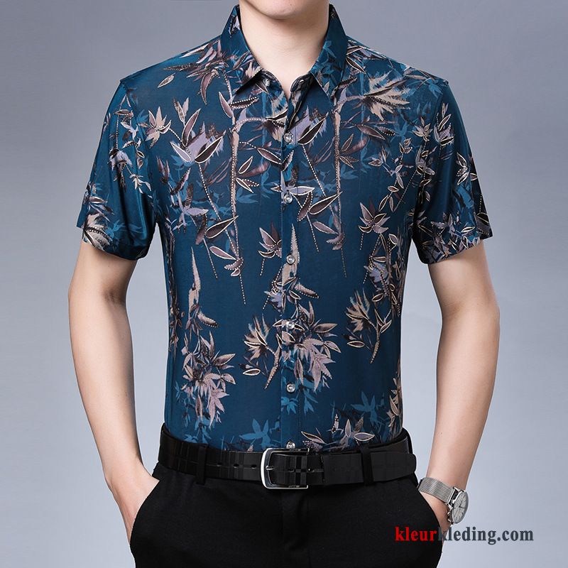 Bedrijf Patroon Mode Persoonlijk Goud Bedrukken Casual Overhemd Kort Mouw Heren