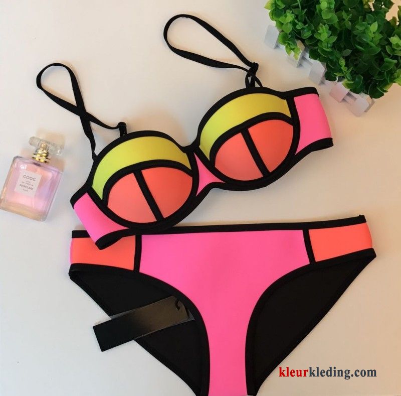 Bikini Staal Spleet Groot Warmwaterbronnen Nieuwe Kleur Mini Dun Dames Fluorescentie