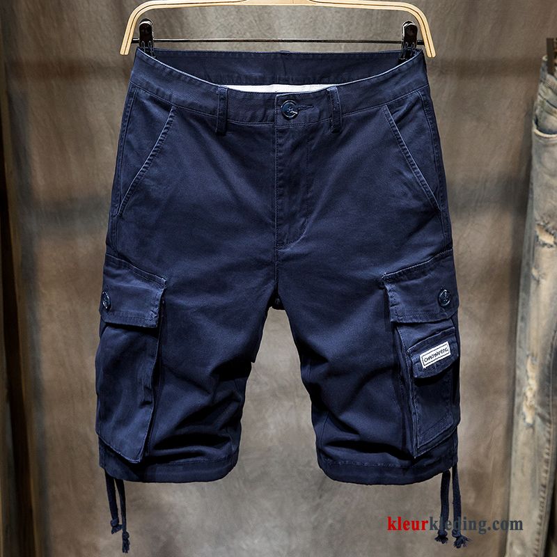 Blauw Heren Meer Zakken Cargo Trendy Merk Zomer Korte Broek Grote Maten