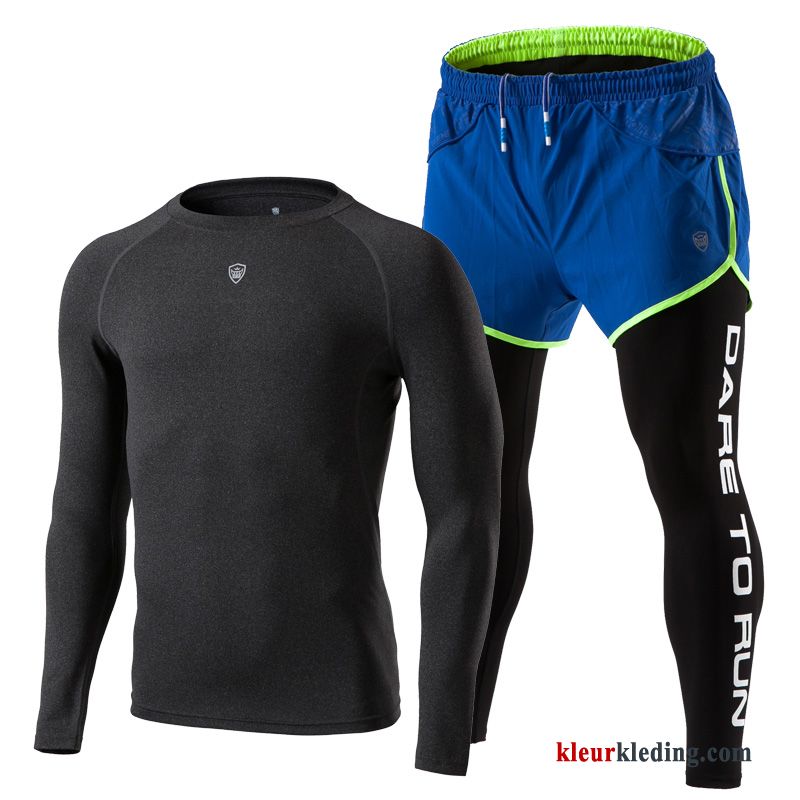 Blauw Heren Pak Skinny Winter Geschiktheid Ademende Sportkleding