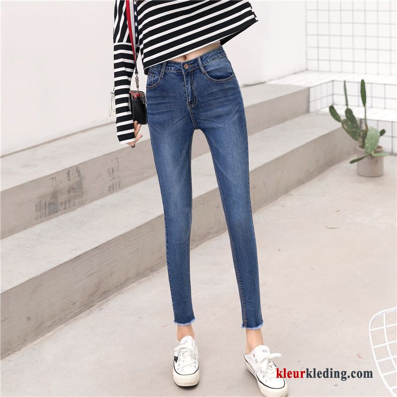 Blauw Potlood Broek Nieuw Hoge Taille Elastiek Herfst Skinny Spijkerbroek Jeans Dames