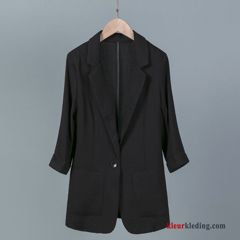 Blazer Dun Slim Fit Pak Jasje Dunne Zwart Katoen En Linnen Zomer Casual Dames