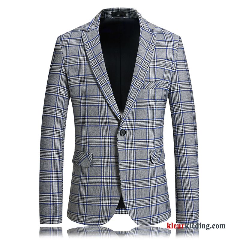 Blazer Jas Pak Jasje Jeugd Geruit Slim Fit Mode Herfst Heren