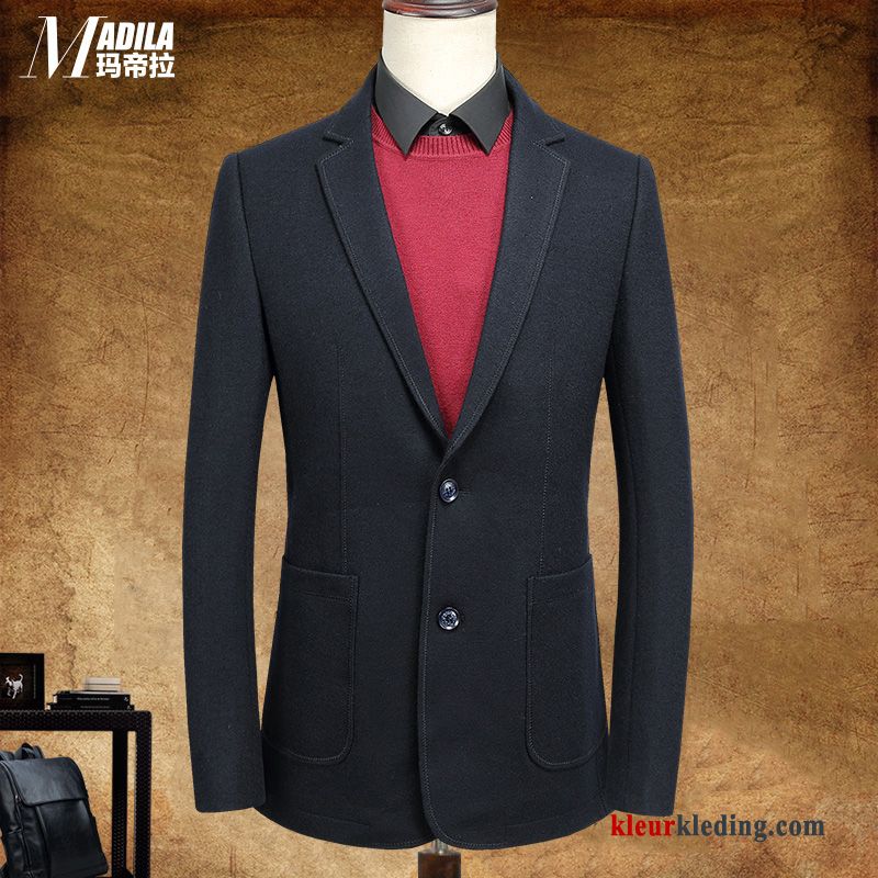 Blazer Pak Grijs Heren Mannelijk Casual Slim Fit Herfst Wol