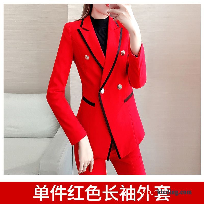 Blazer Rood Pak Jasje Elegante Herfst Cargo Mini Mode Dames