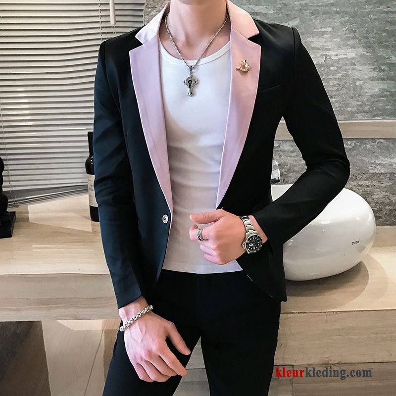 Blazer Trendy Merk Jas Jasje Slim Fit Herfst Rood Pak Roze Heren