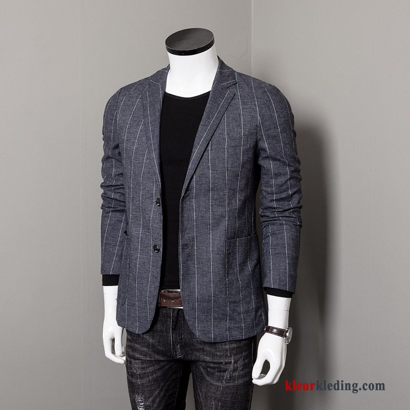 Blazer Vintage Lichte En Dun Grijs Heren Pak Jasje Mini Slim Fit Trend