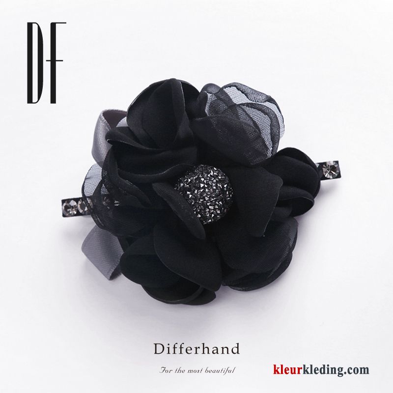 Bloemen Haarspeld Accessoires Veerklemmen Dames Haarbanden Elegante Paardenstaart Zwart