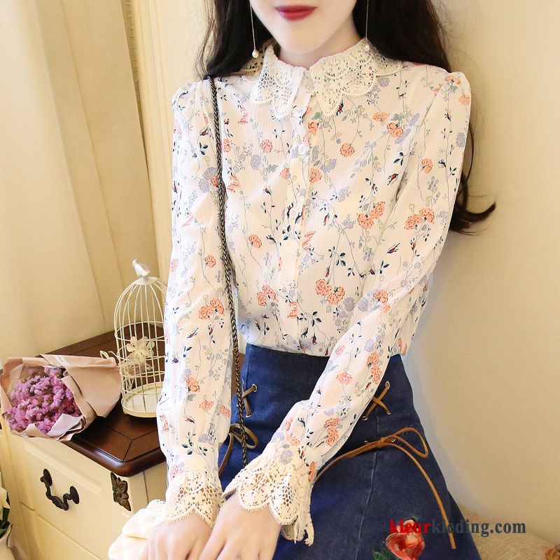 Blouse Dames Zoet Lange Mouwen Chiffon Vers Winter Bloemen Jasje