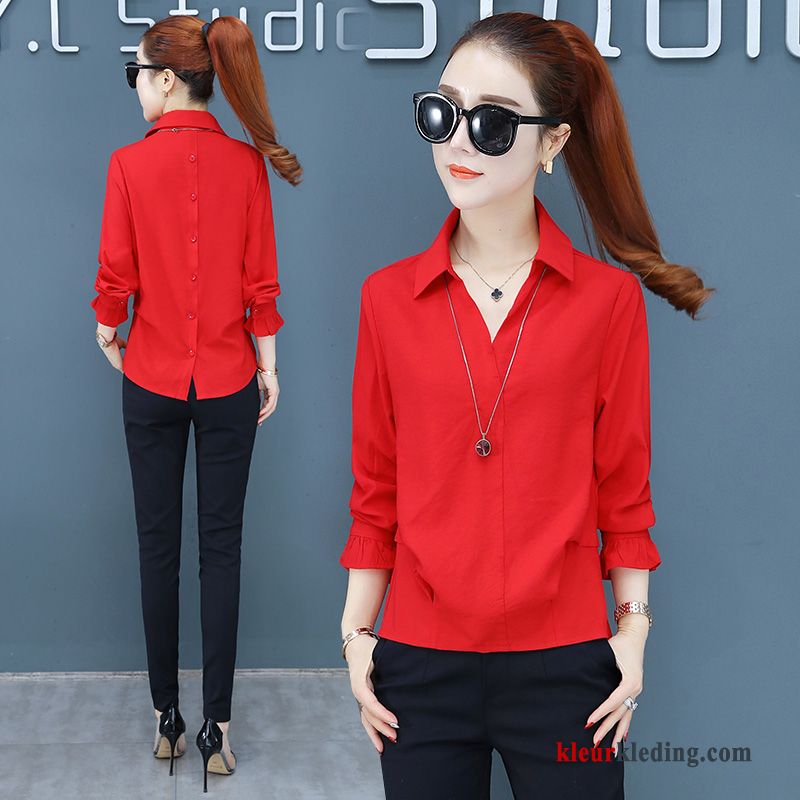 Blouse Mini Geel Dames Rood Lange Mouwen Overhemd Nieuw Ontwerp