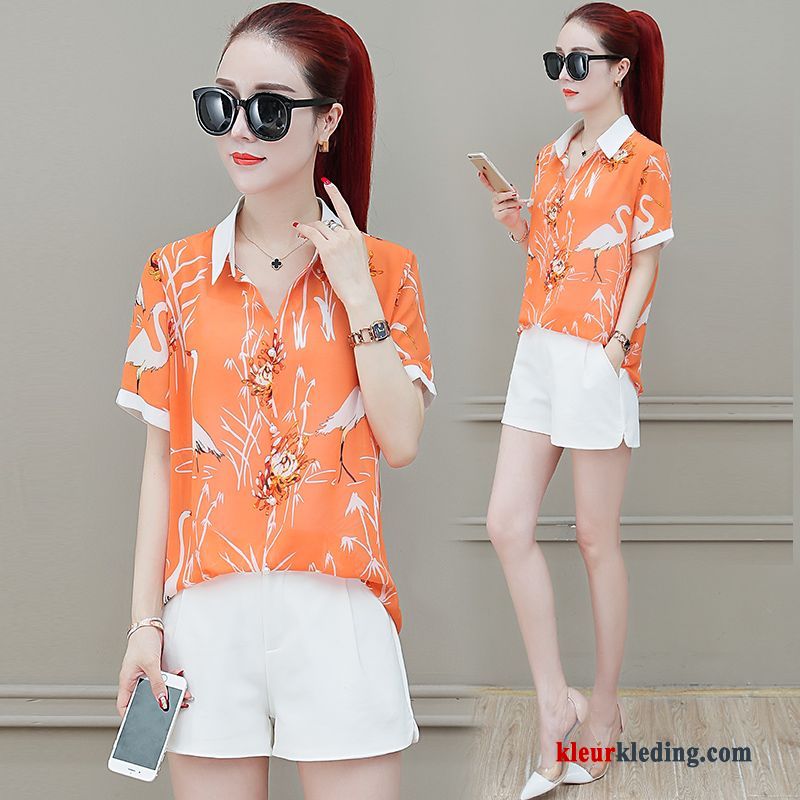 Blouse Overhemd Chiffon Ontwerp Zomer Grote Maten Dames Jasje Nieuw Oranje