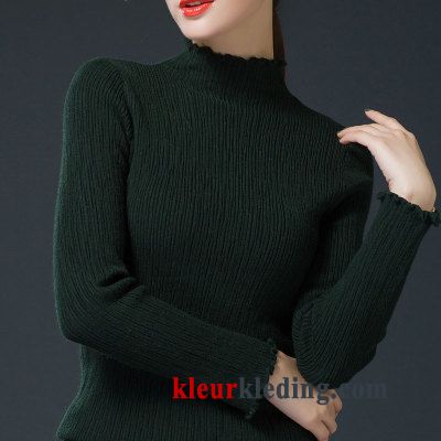 Breien Pullover Lange Mouwen Winter Onderhemd Dames Trui Elastiek Bruine