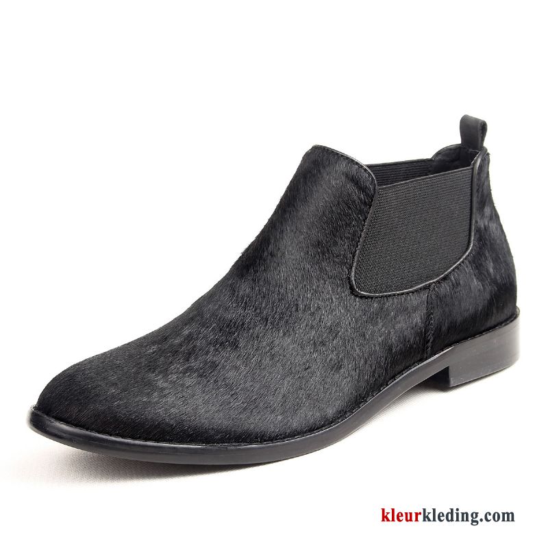 Brits Mode Slip On Schoenen Trend Korte Laarzen Vintage Casual Heren Zwart