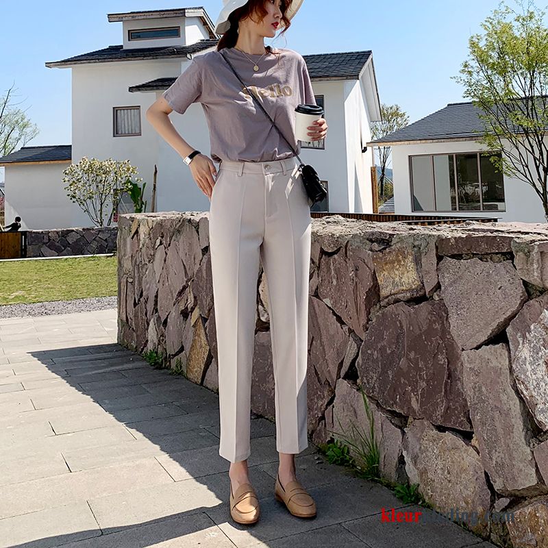 Broek Dames Zomer Pak Casual Zwart Dunne Hoge Taille Rechtdoor