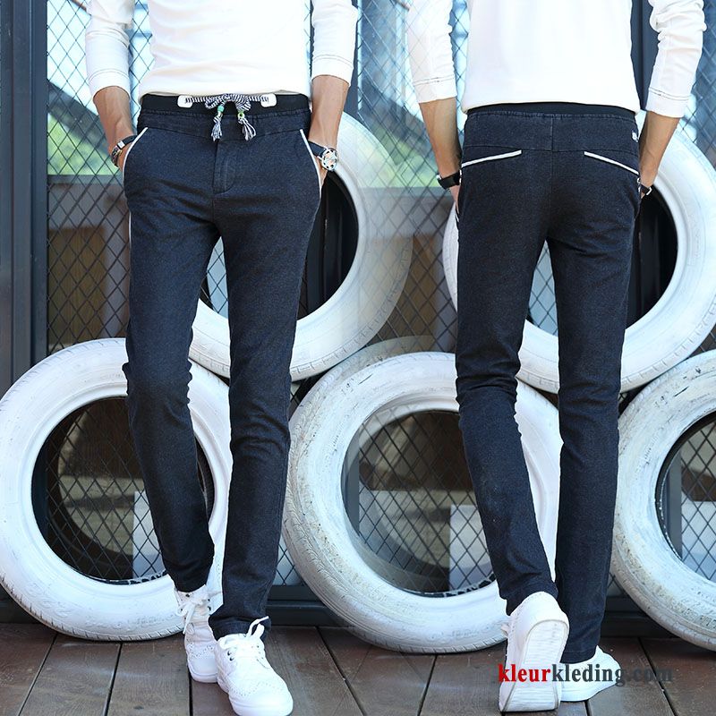 Broek Slim Fit Casual Broek Dikke Heren Rechtdoor Blauw Losse