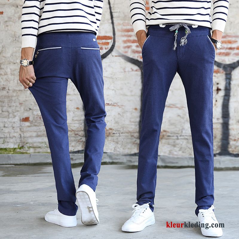 Broek Slim Fit Casual Broek Dikke Heren Rechtdoor Blauw Losse