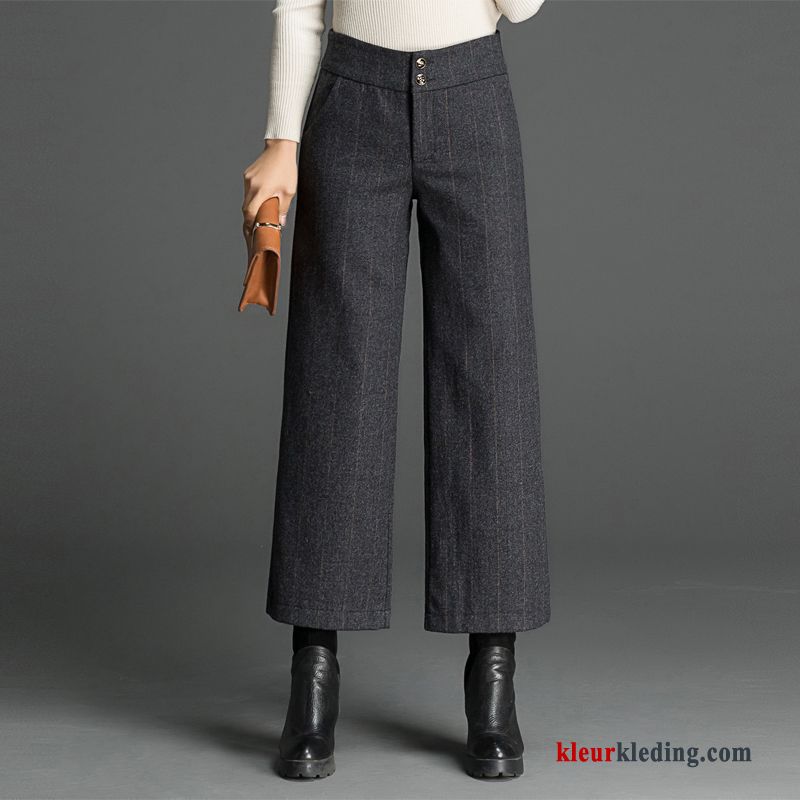 Broek Streep Rechtdoor Jas Wol Dames Pak Winter Hoge Taille Casual