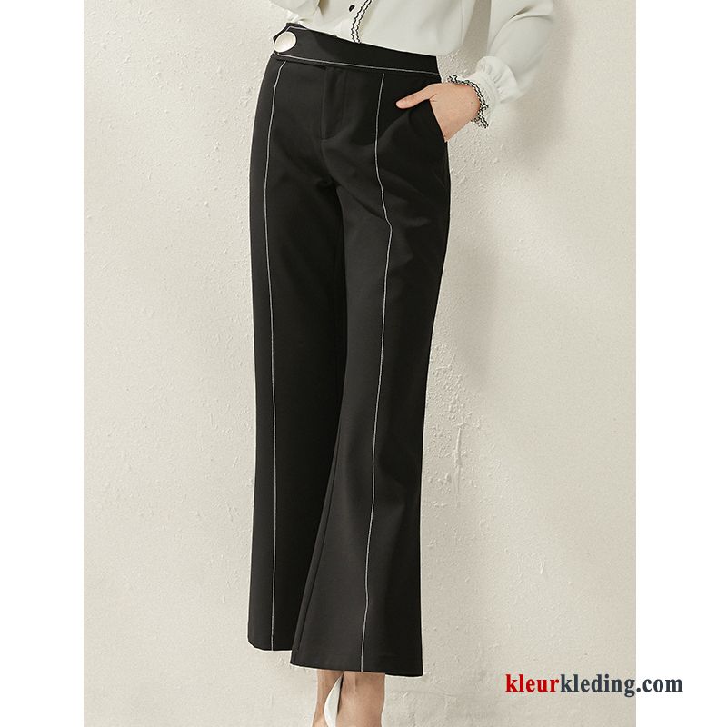 Broek Werk Hoge Taille Dames Voorjaar Wit Zwart Flare Broek