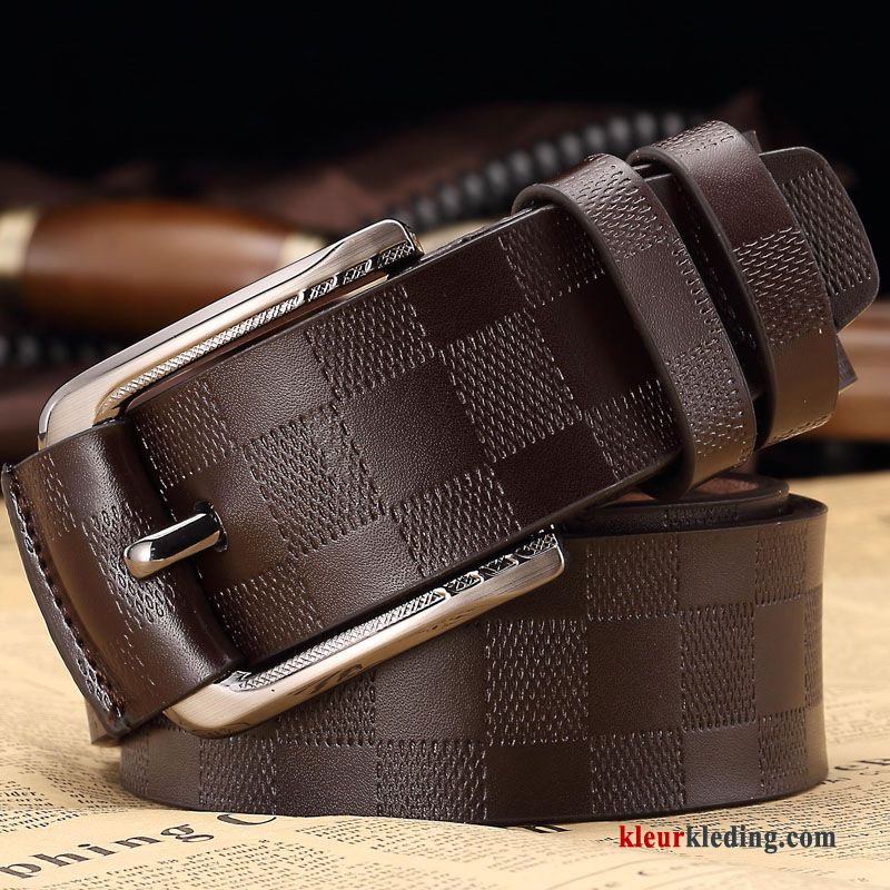 Business Echt Leer Riem Veiligheidsspeld Bruin Eenvoudig Trend Casual Heren