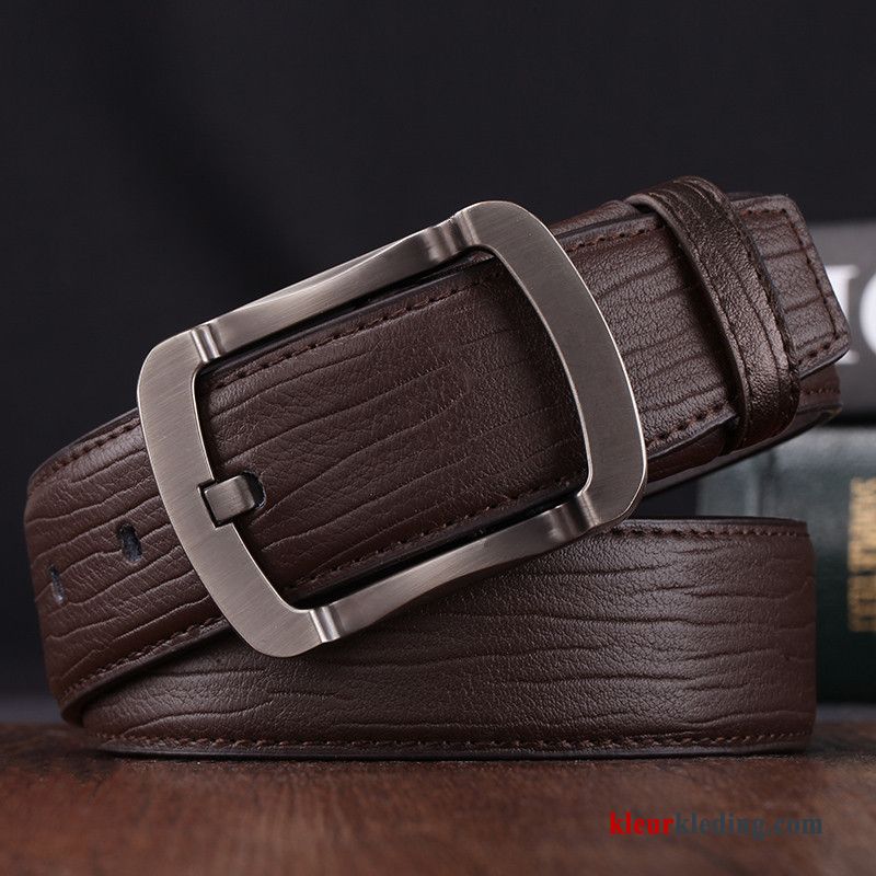 Business Echt Leer Riem Veiligheidsspeld Bruin Eenvoudig Trend Casual Heren