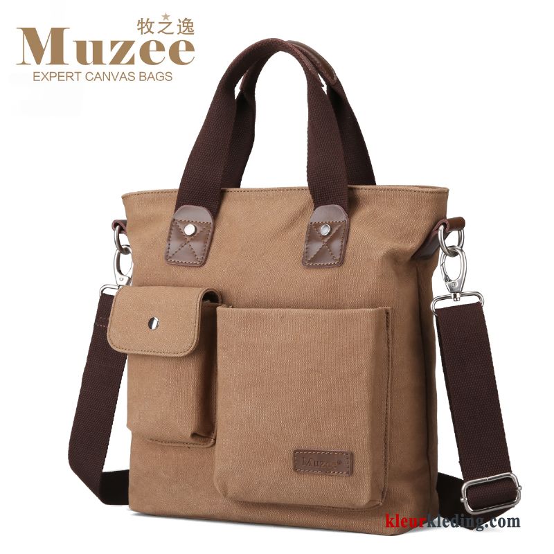 Canvas Heren Casual Trend Messenger Tas Handtas Aktetas Business Blauw Zwart