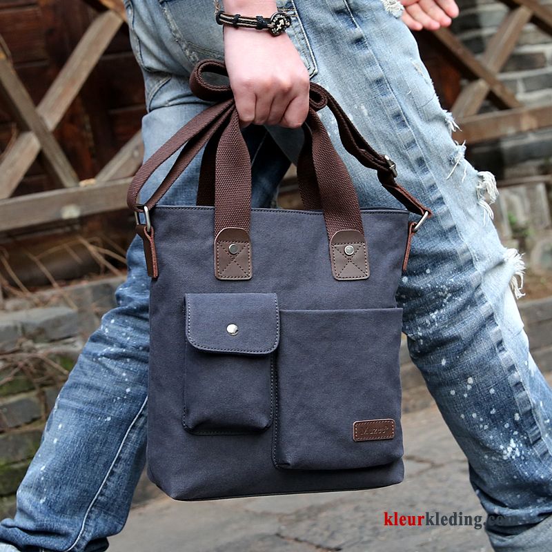 Canvas Heren Casual Trend Messenger Tas Handtas Aktetas Business Blauw Zwart