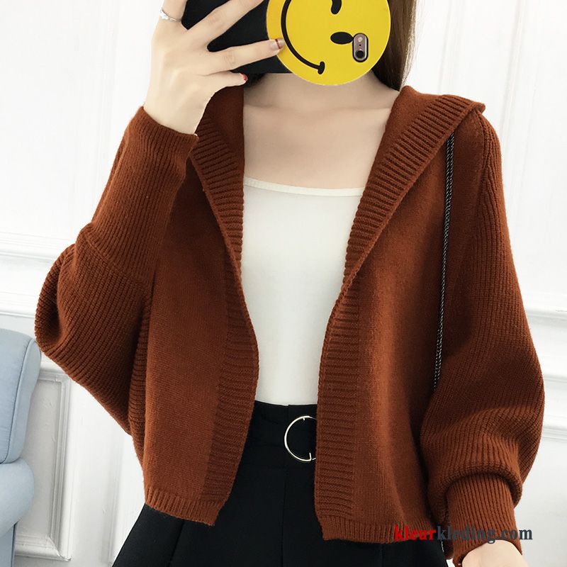 Cardigan Trui Kort Jas Herfst Dames Trend Khaki Mouw