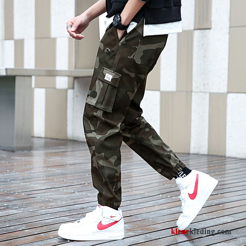 Cargo Broek Camouflage Meer Zakken Slim Fit Strak Losse Student Mannelijk Grijs Heren