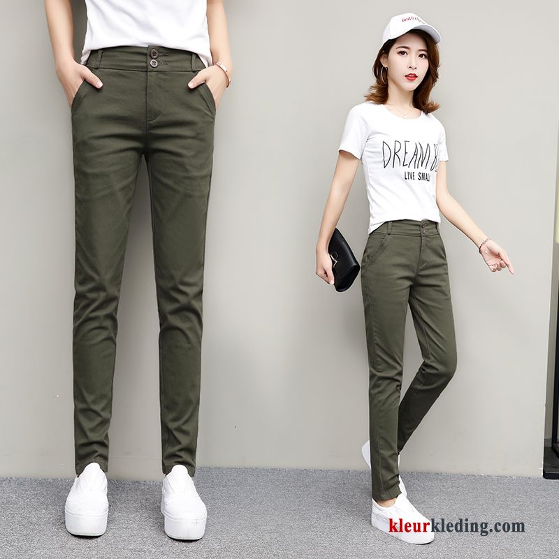 Casual Broek Dunne Khaki Rechtdoor Hoge Taille Cargo Voorjaar Dames