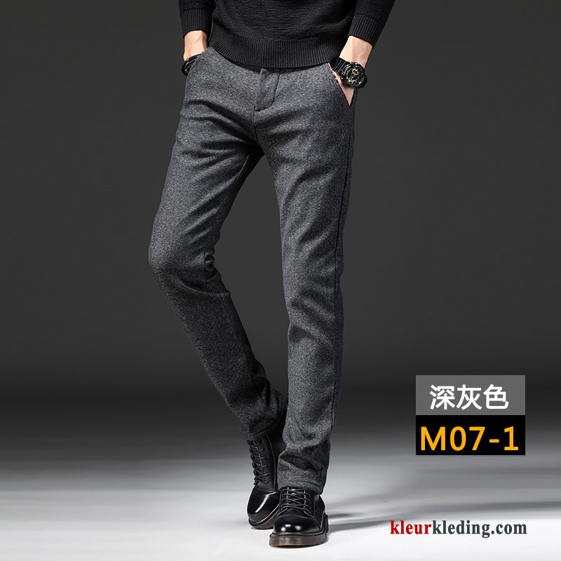 Casual Broek Heren Slim Fit Trend Leren Schoenen Grijs Herfst Diepe Kleur