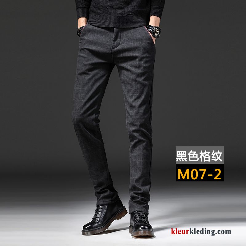 Casual Broek Heren Slim Fit Trend Leren Schoenen Grijs Herfst Diepe Kleur