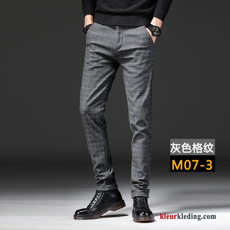 Casual Broek Heren Slim Fit Trend Leren Schoenen Grijs Herfst Diepe Kleur