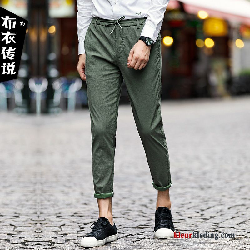 Casual Broek Slim Fit Mannelijk Potlood Broek Strakke Jeugd Groen Kant Heren