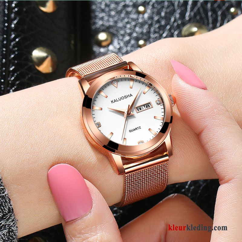 Casual Echt Leer Horlogeband Dames Mode Echte Trend Waterdicht Gouden