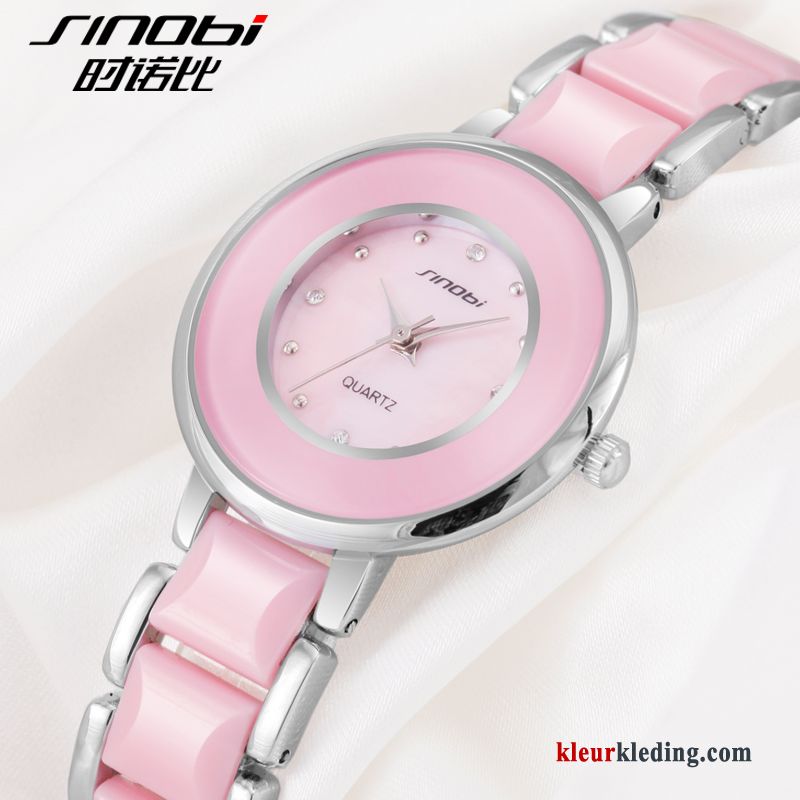 Casual Mode Dames Strass Trend Armbanden Roze Quartz Horloge