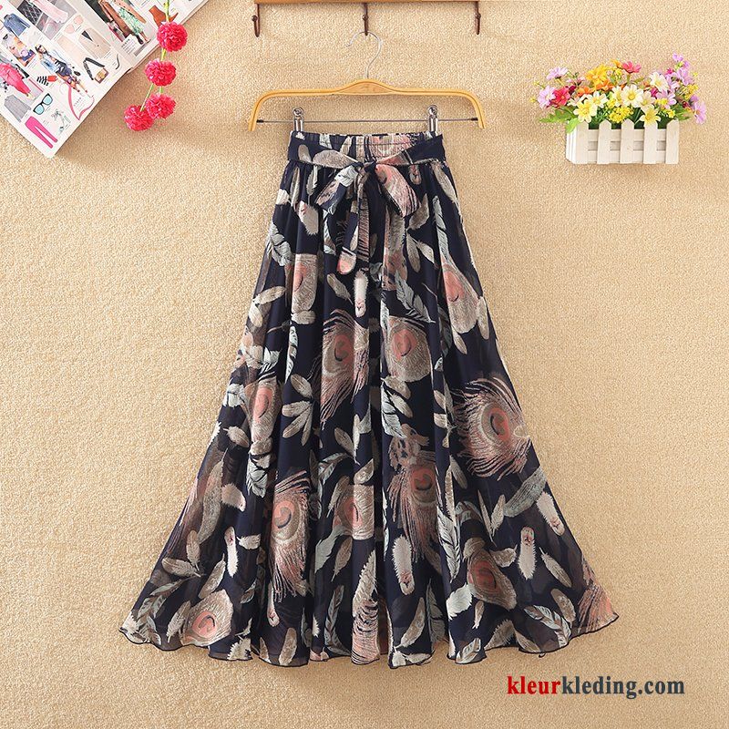 Chiffon Rok Groen Bloemen Lang Dames Jurk Zomer Beige