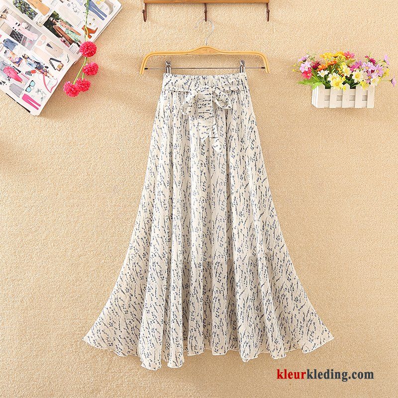 Chiffon Rok Groen Bloemen Lang Dames Jurk Zomer Beige