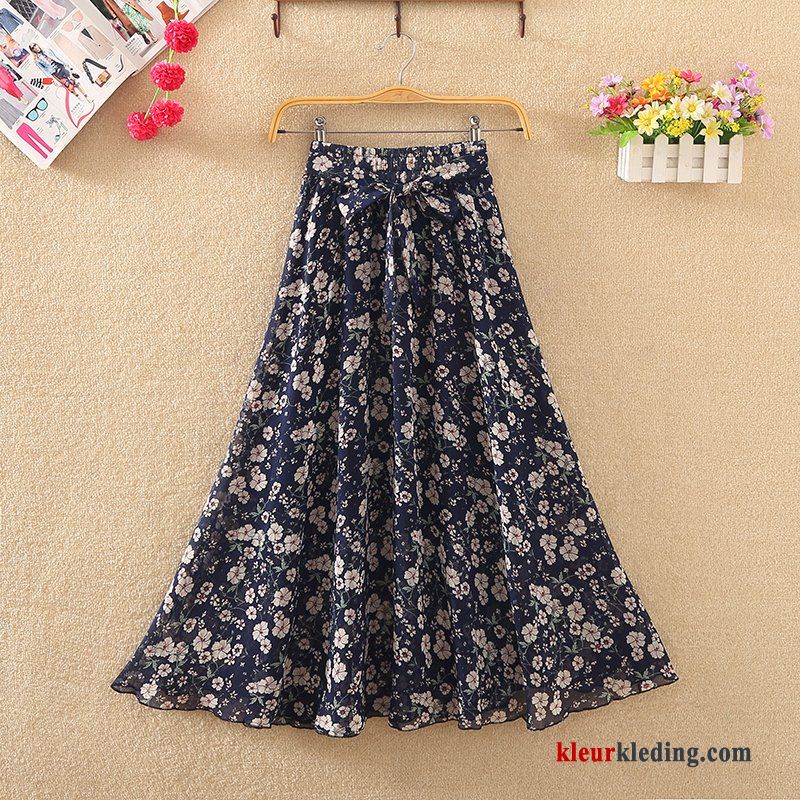 Chiffon Rok Groen Bloemen Lang Dames Jurk Zomer Beige