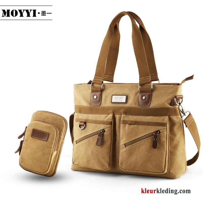 Computer Tas Brits Handtas Aktetas Business Casual Canvas Messenger Tas Heren Kaki