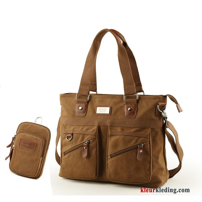 Computer Tas Brits Handtas Aktetas Business Casual Canvas Messenger Tas Heren Kaki