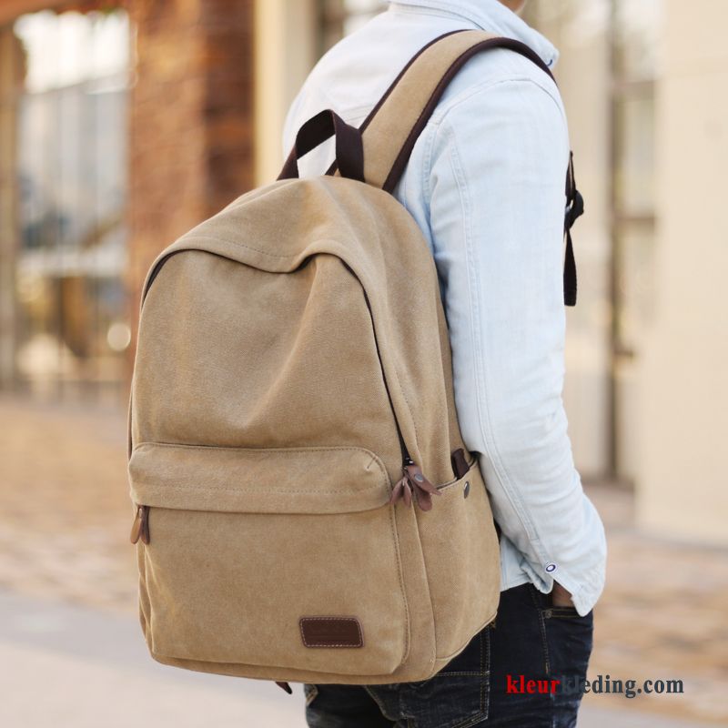 Computer Tas Casual Rugzak Student Heren Canvas Reizen Sport Kaki