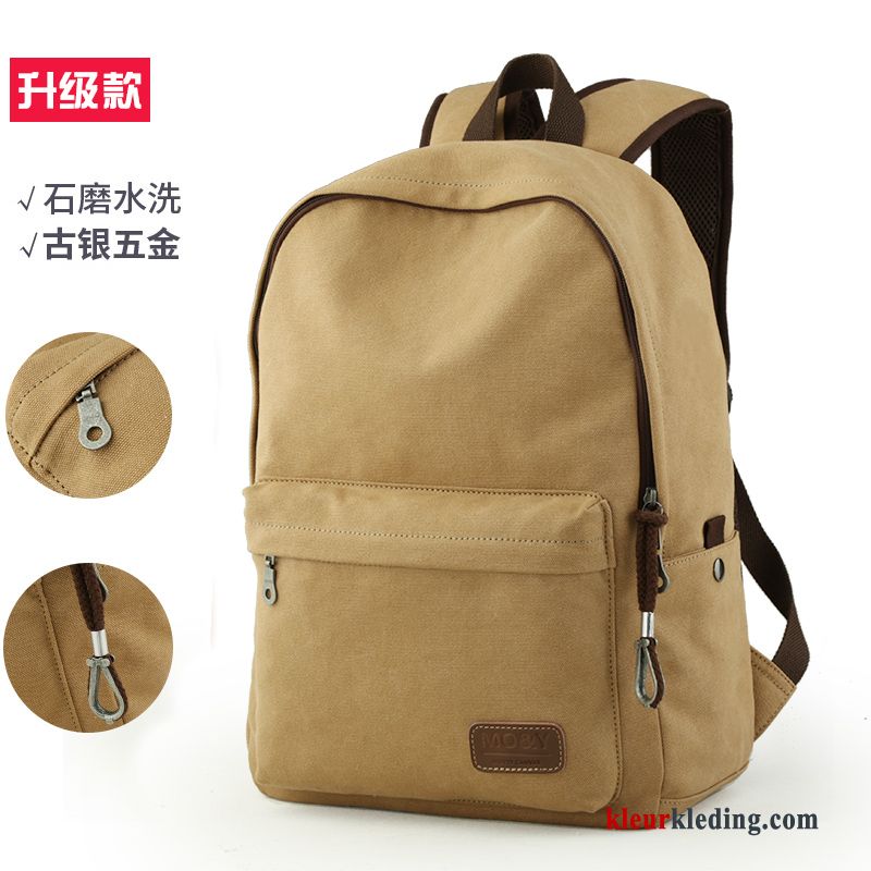 Computer Tas Casual Rugzak Student Heren Canvas Reizen Sport Kaki