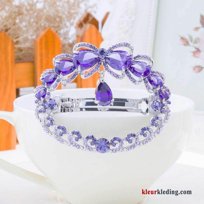 Dames Accessoires Elegante Dame Strass Haarclip Purper Volwassen Haarspeld