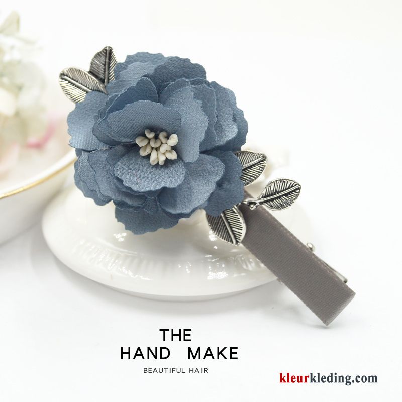 Dames Accessoires Geruit Bloemen Haarspeld Driedimensionaal Zoet Pony Kleurrijk Blauw