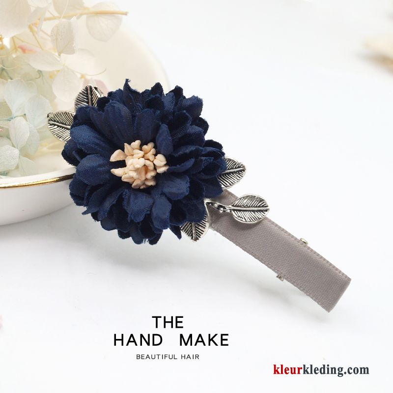 Dames Accessoires Geruit Bloemen Haarspeld Driedimensionaal Zoet Pony Kleurrijk Blauw