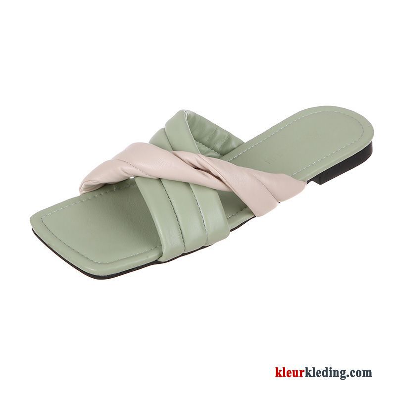 Dames Alle Wedstrijden Bovenkleding Plat Mode Zomer Pantoffels Zachte Zolen Super Rood Groen