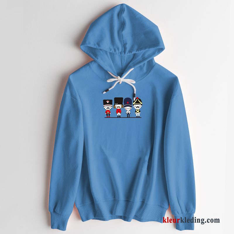 Dames Blauw Hoodie Bedrukken Dunne Lange Mouwen Kort Trend Hertachtigen